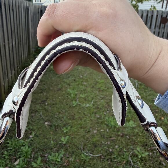 Coach Purse Carly Tote Bag Tan Jacquard C Pattern With White Leather Trim - Picture 15 of 16